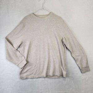 American Eagle Mens Long Sleeve Waffle Knit Crew Neck Shirt Beige Standard Fit L